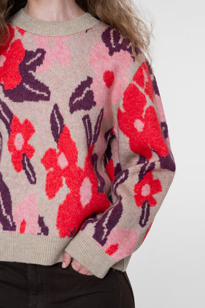 Geisha trui met bloemenprint en ronde hals