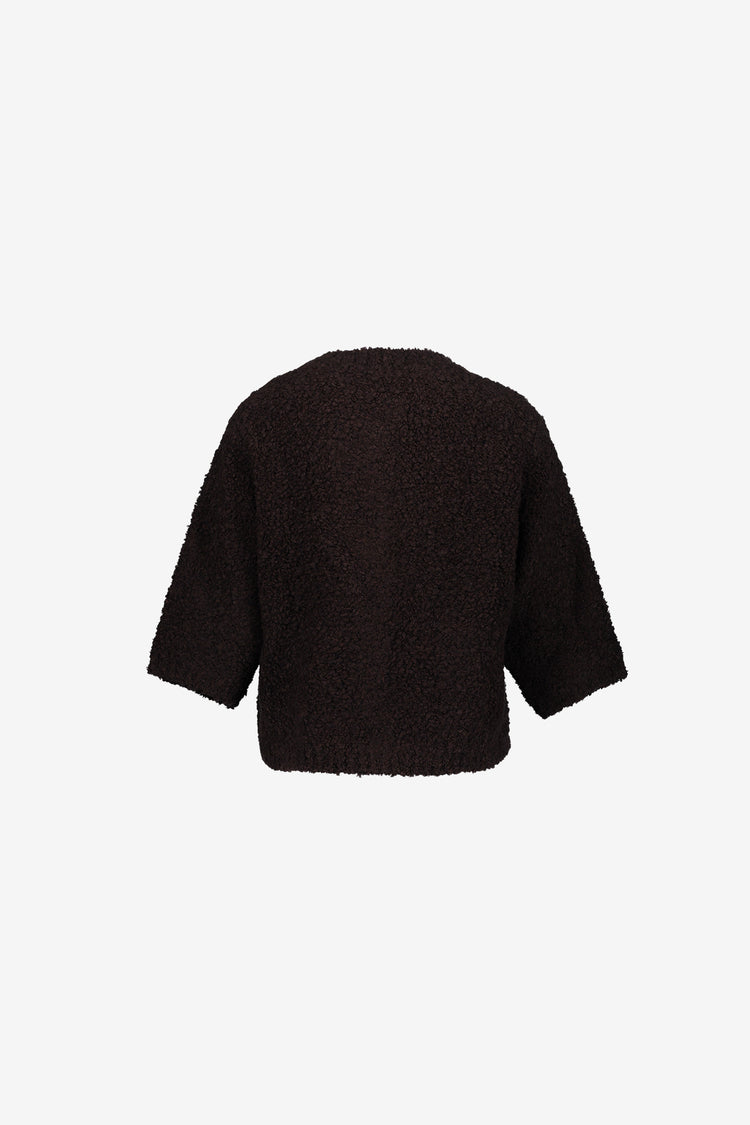 Geisha dames vest met bouclé structuur en sierknopen
