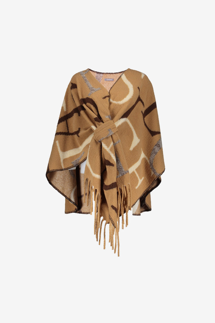 Geisha poncho met grafisch dessin en franjes