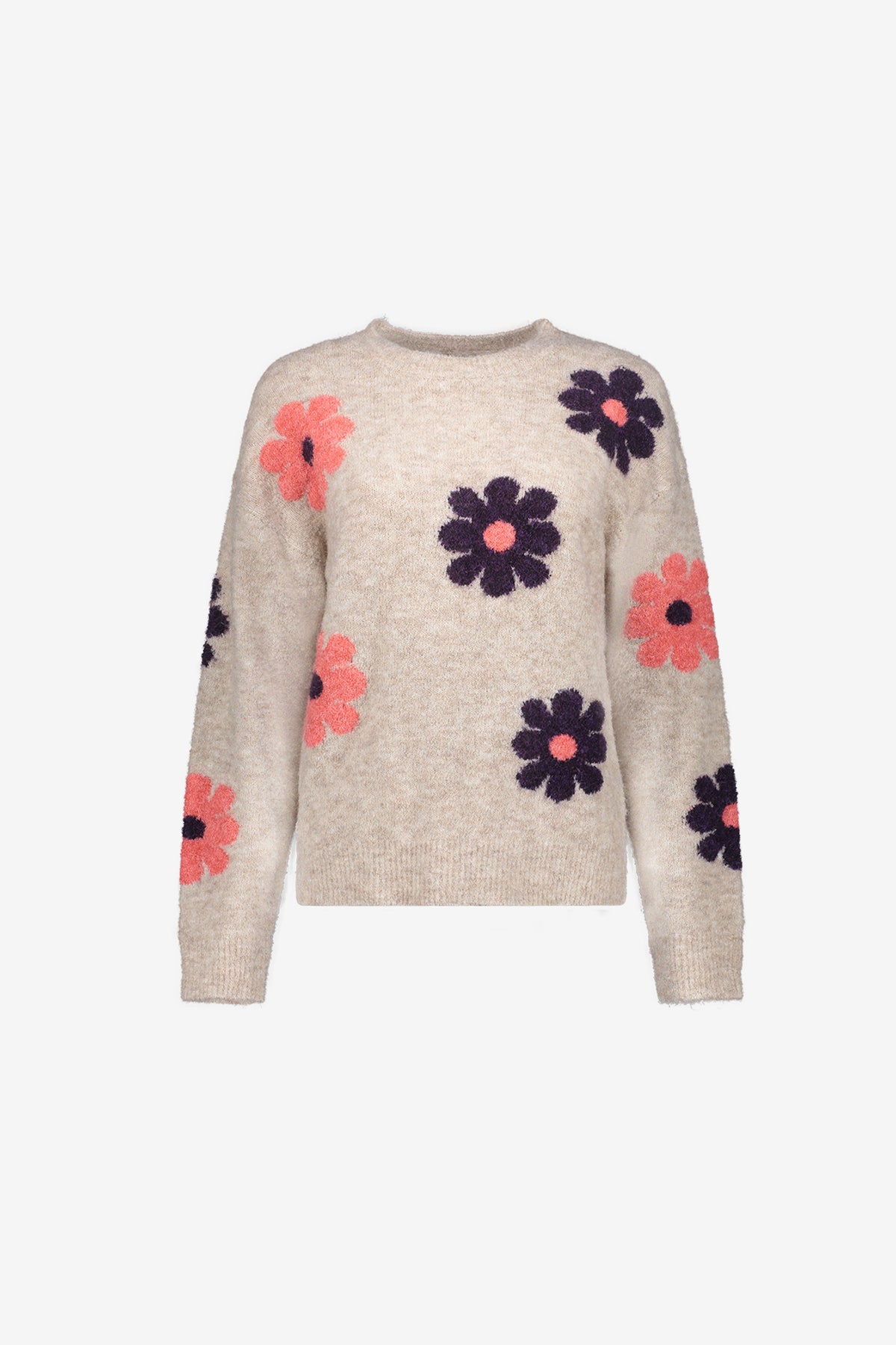 Geisha dames trui met bloemenprint en ronde hals