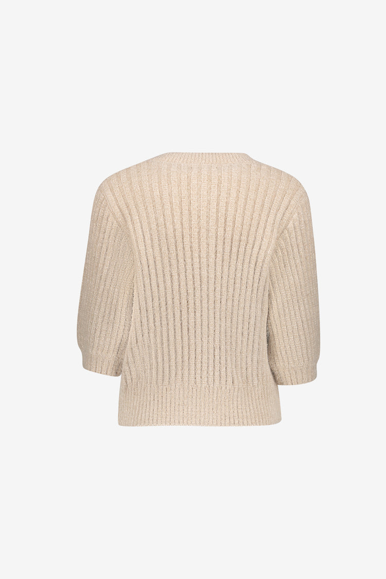 Geisha gebreid dames vest met gouden knopen en pofmouwen