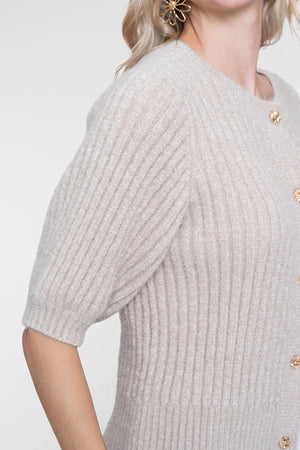 Geisha gebreid dames vest met gouden knopen en pofmouwen