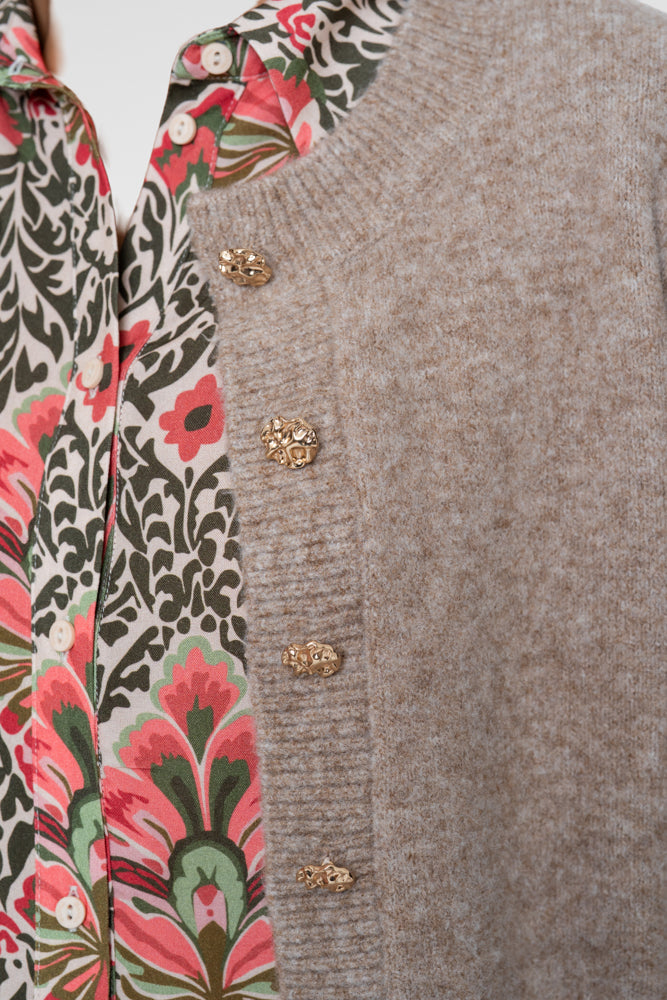 Geisha dames gebreid vest met gouden sierknopen