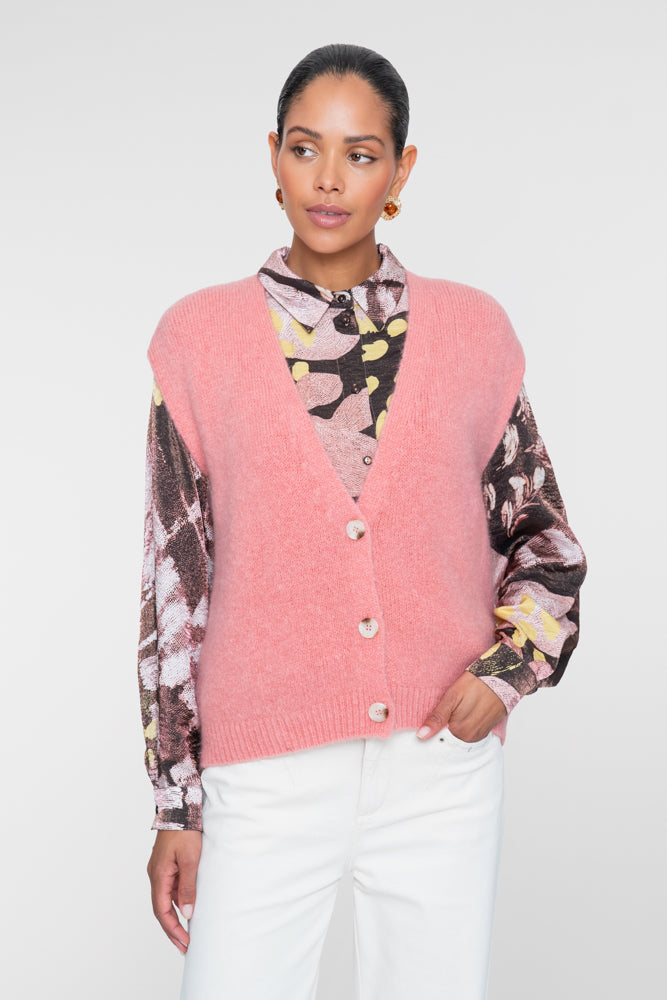 Geisha gebreid dames gilet met V-hals en knopen