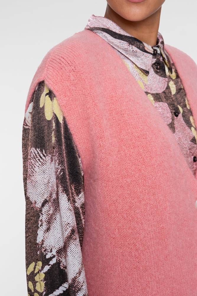 Geisha gebreid dames gilet met V-hals en knopen