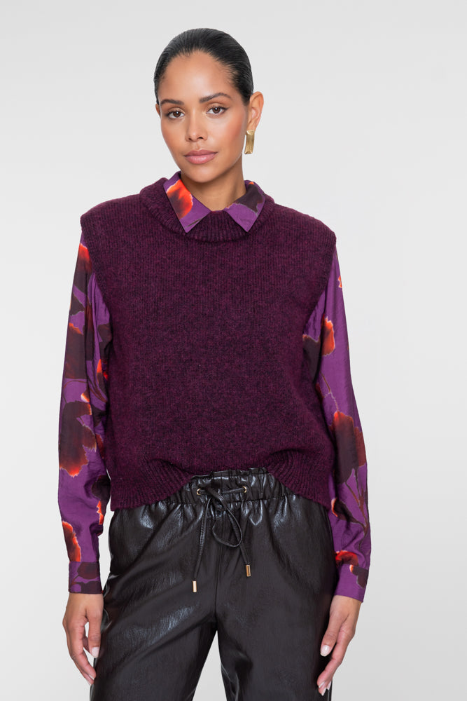 Geisha dames spencer gebreid in plum met brede hals