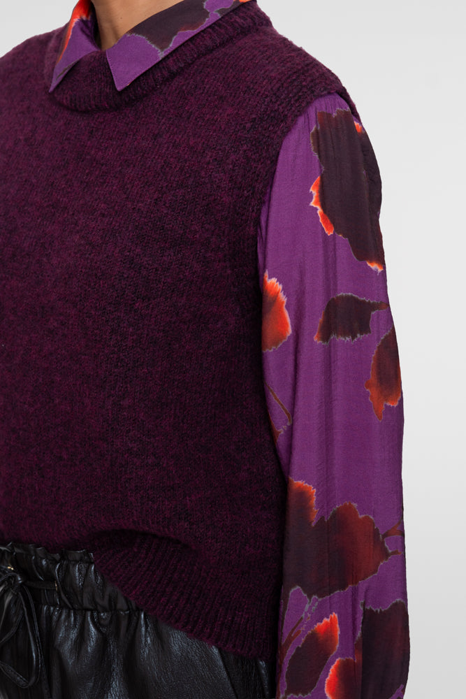 Geisha dames spencer gebreid in plum met brede hals