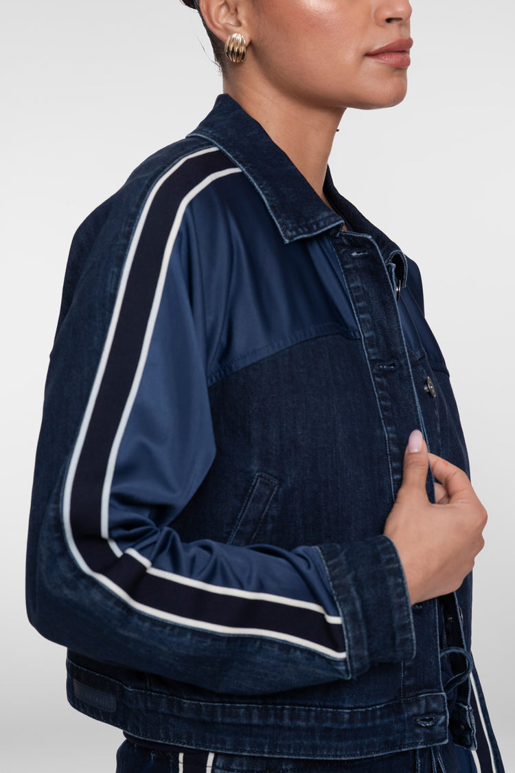 Geisha denim jacket met sportieve strepen