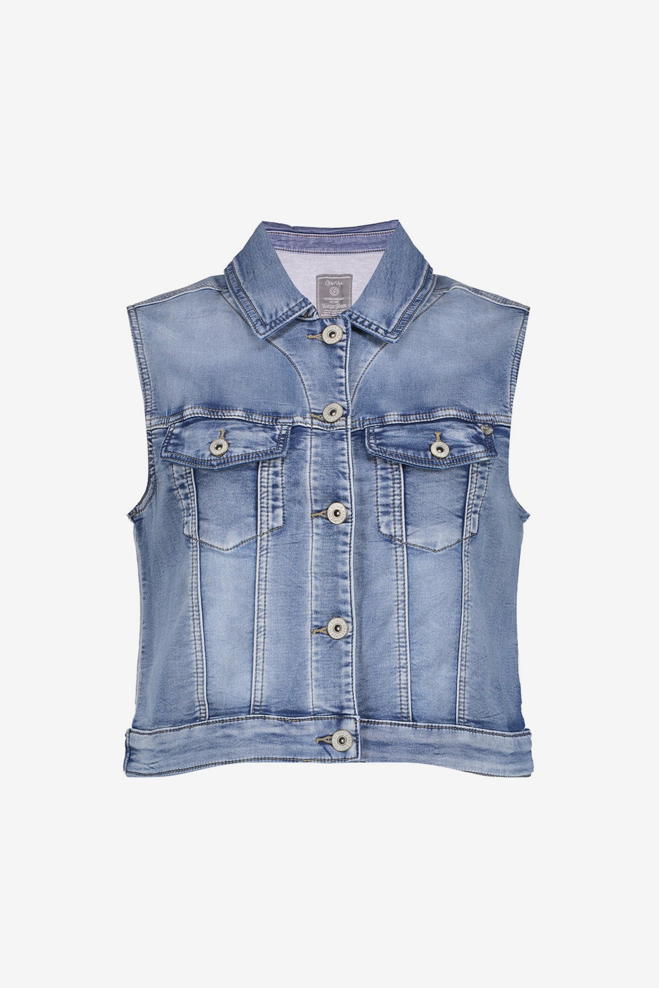 Geisha denim gilet met kraag en knoopsluiting