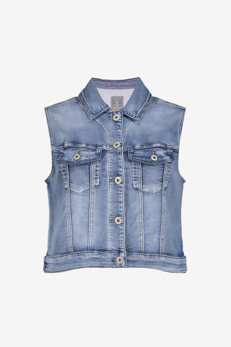 Geisha denim gilet met kraag en knoopsluiting