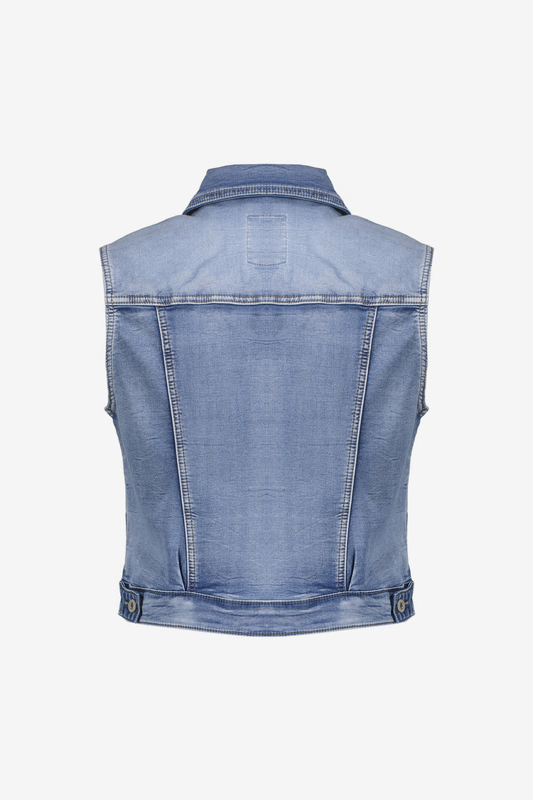 Geisha denim gilet met kraag en knoopsluiting
