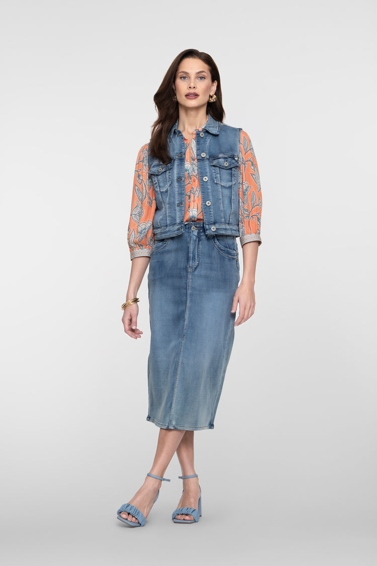 Geisha denim gilet met kraag en knoopsluiting