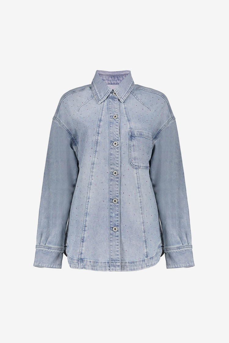 Geisha oversized denim blouse met rhinestones