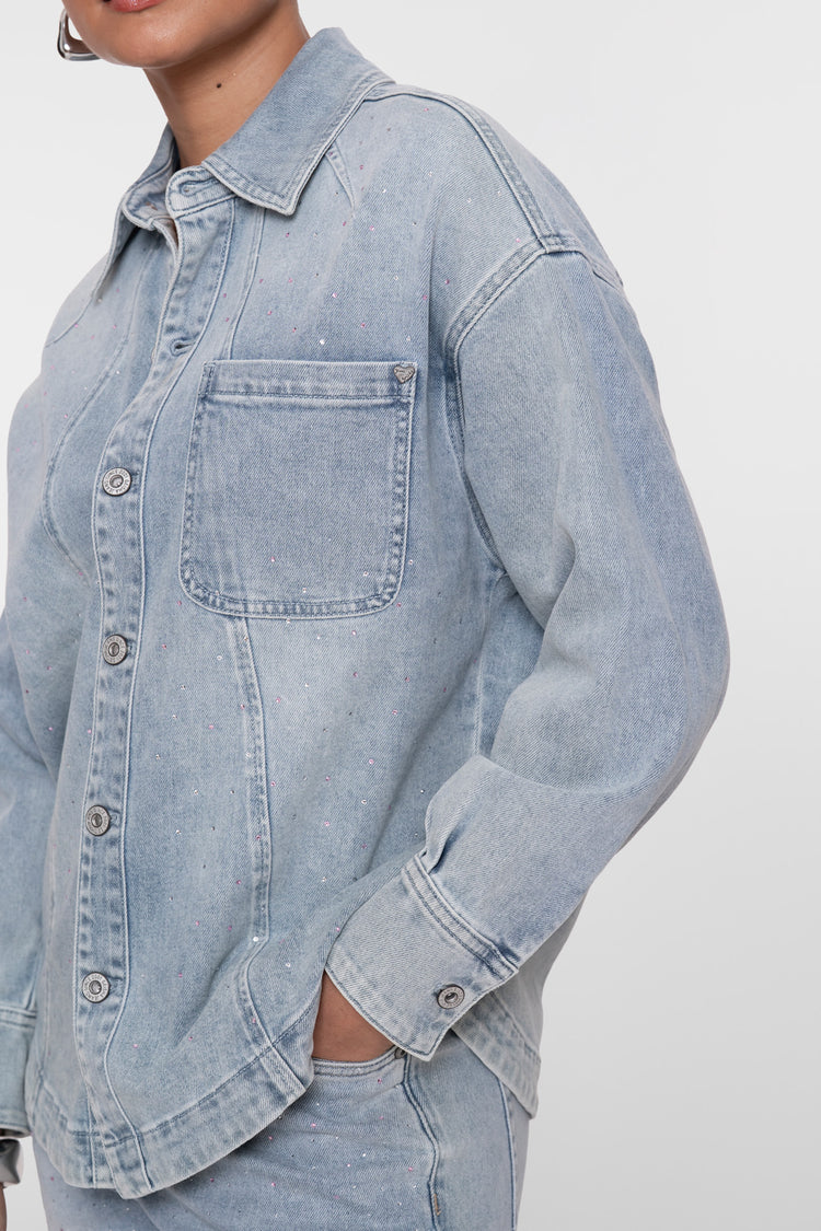 Geisha oversized denim blouse met rhinestones