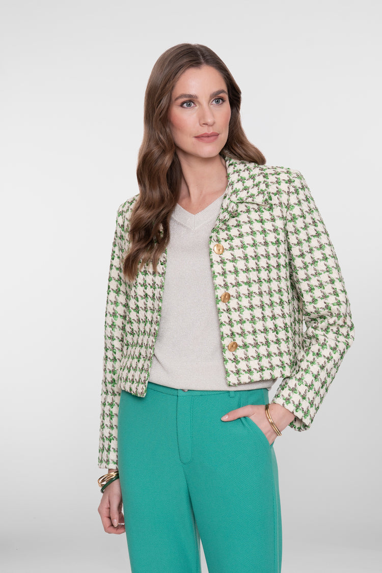 Geisha tweed jasje met gouden buttons