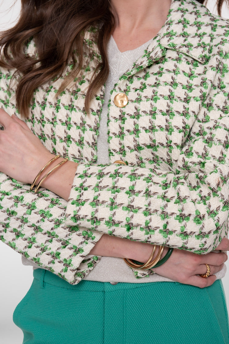 Geisha tweed jasje met gouden buttons