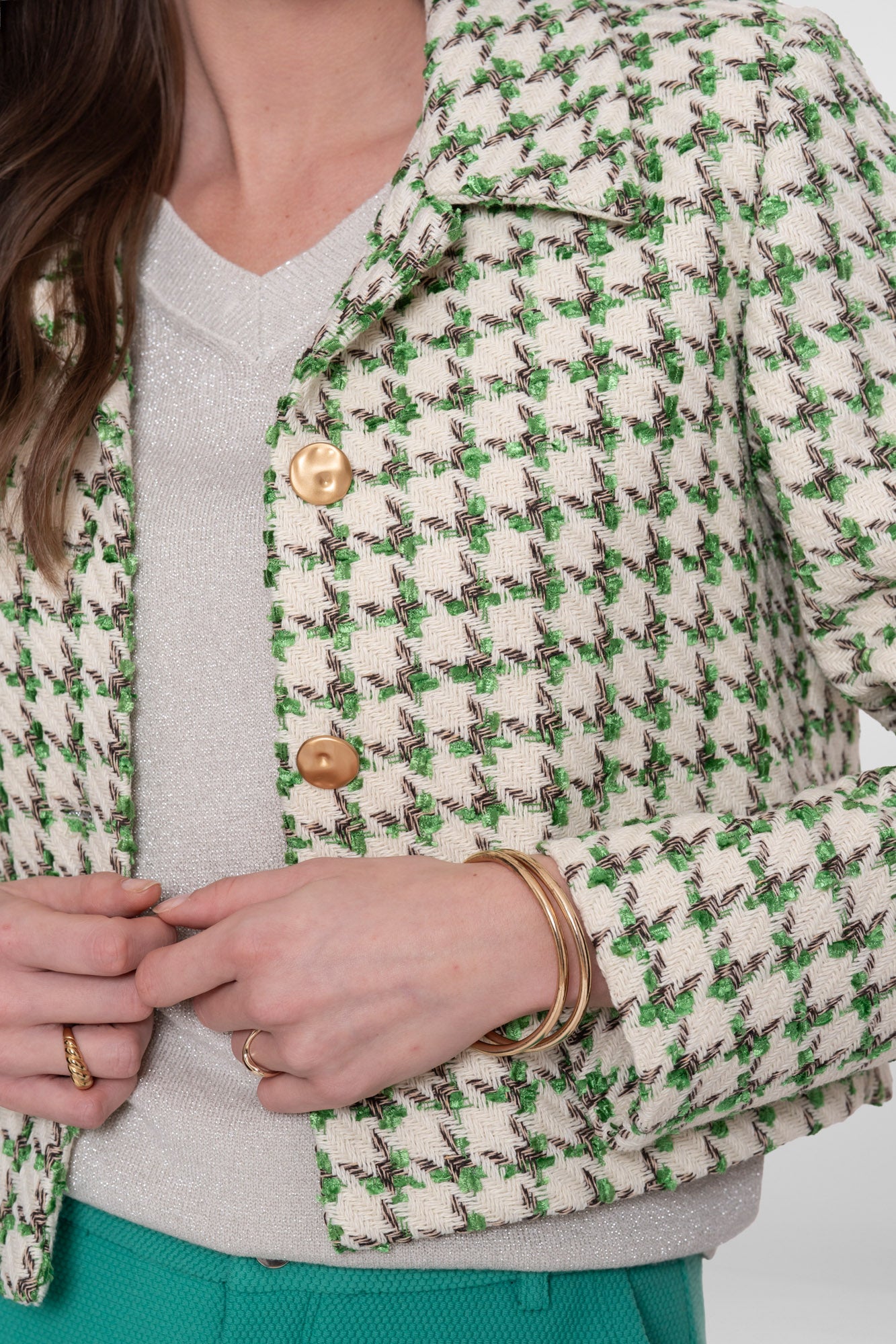 Geisha tweed jasje met gouden buttons