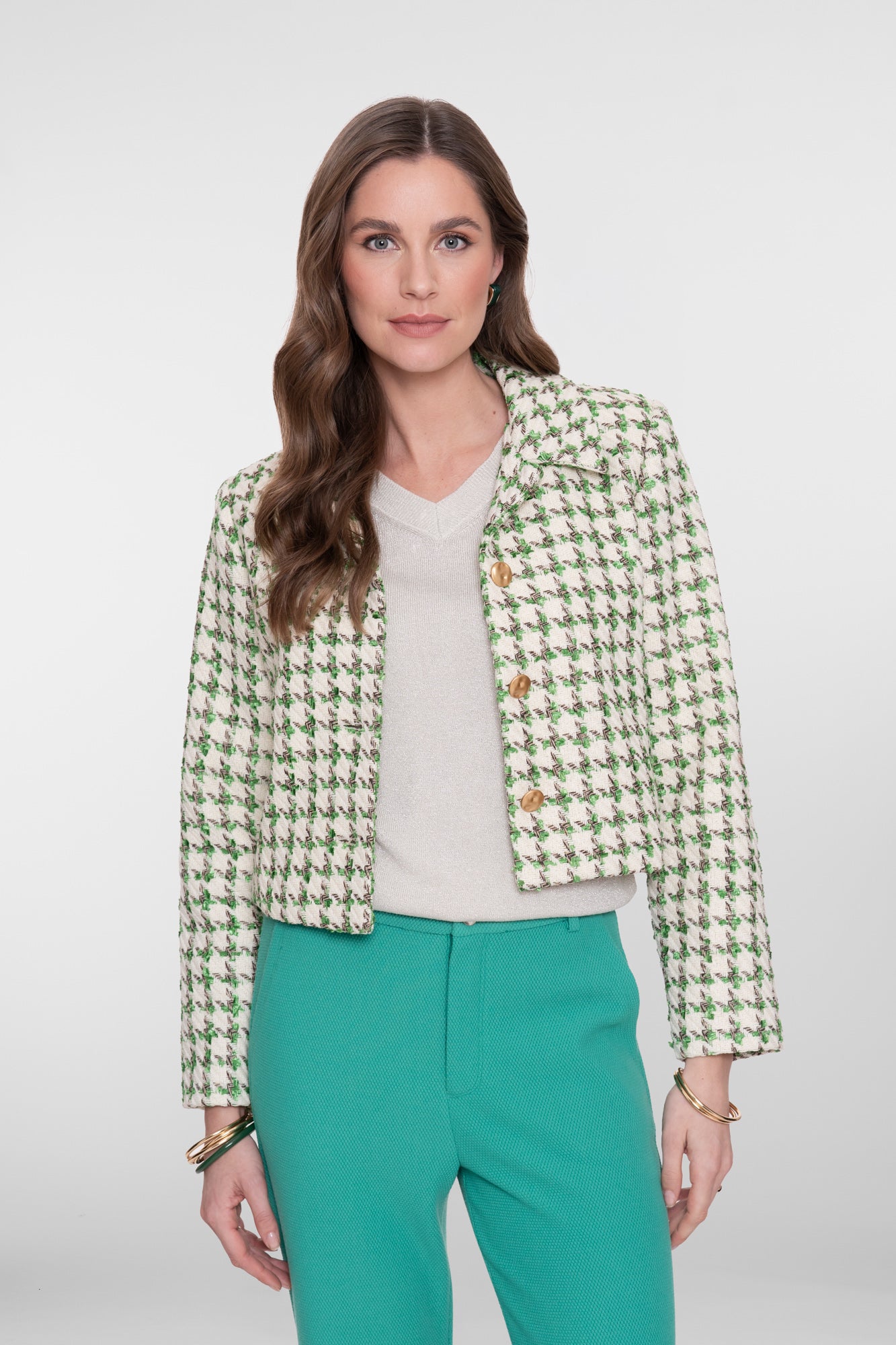 Geisha tweed jasje met gouden buttons