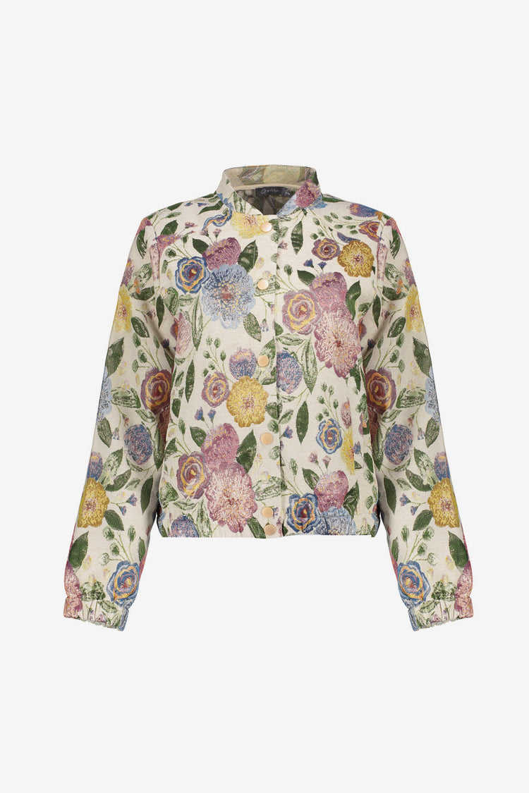Geisha bloemenjacquard bomberjack met korte valling