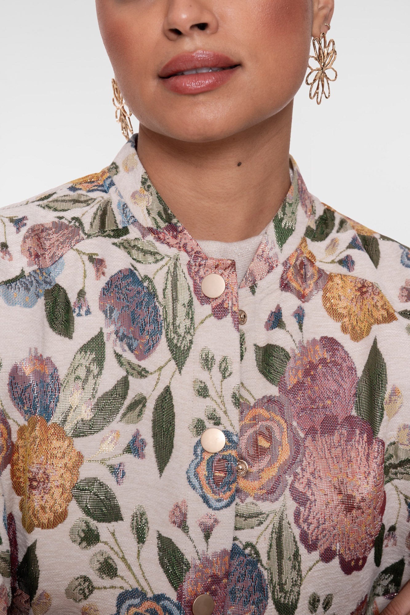 Geisha bloemenjacquard bomberjack met korte valling