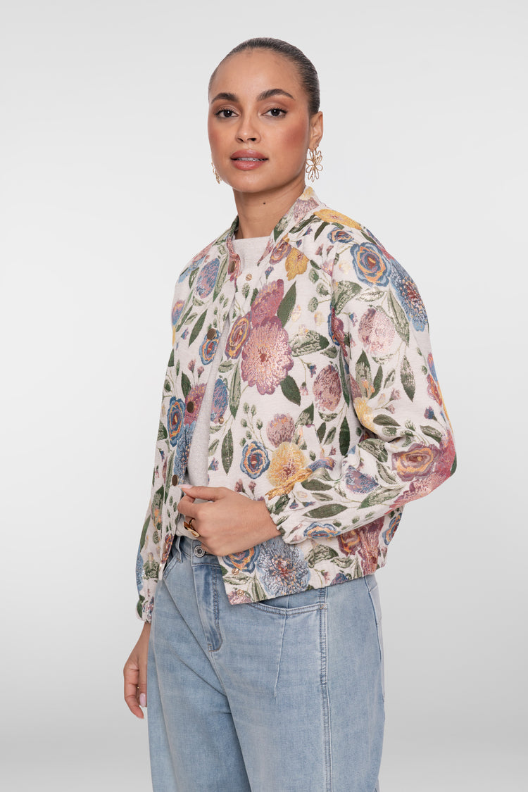Geisha bloemenjacquard bomberjack met korte valling