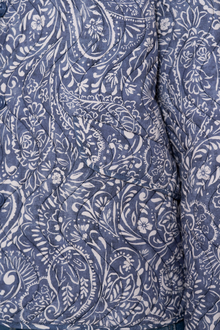 Geisha blauw gestept jasje met paisleyprint
