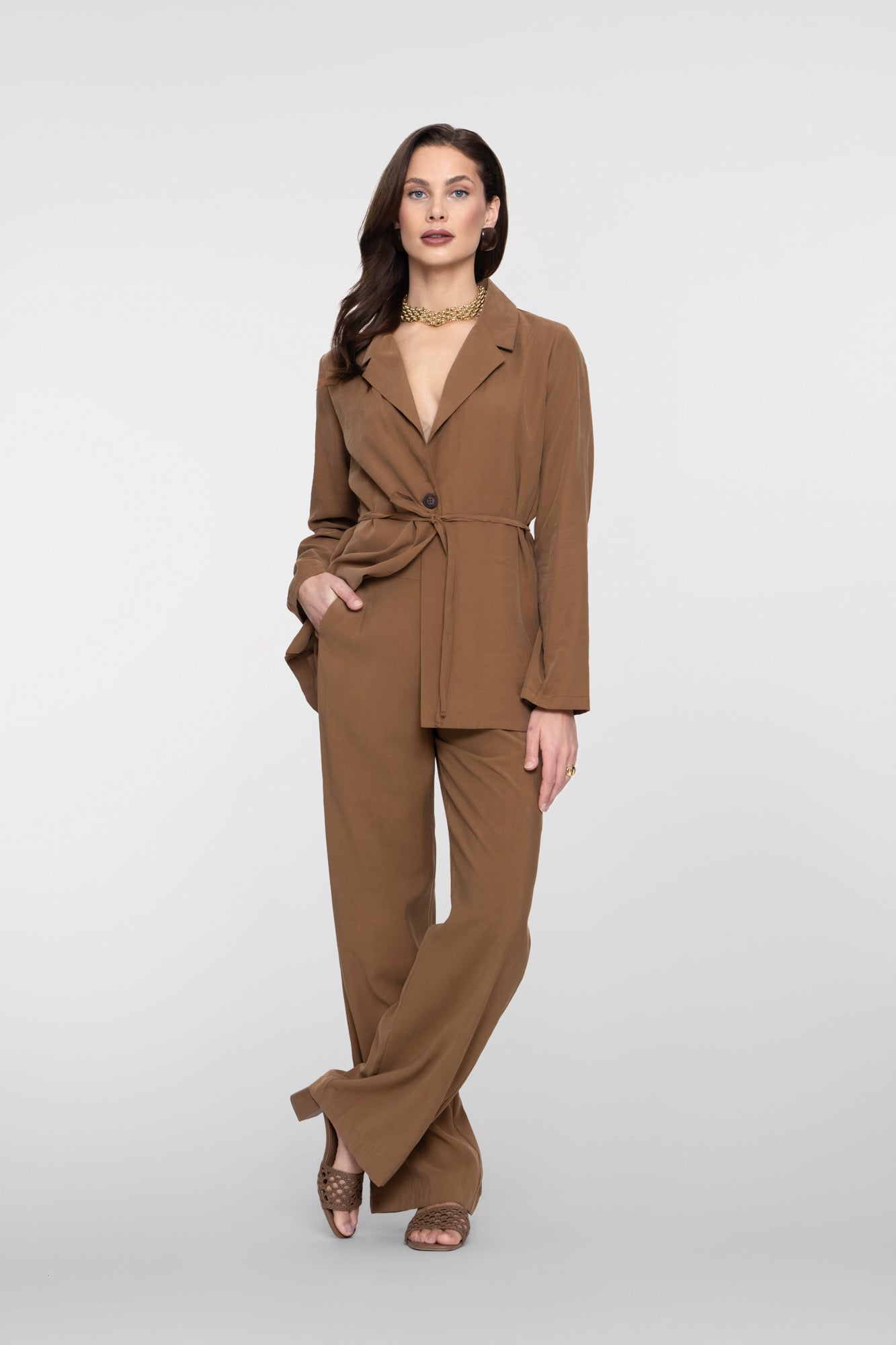 Geisha blazer met ceintuur en reverskraag