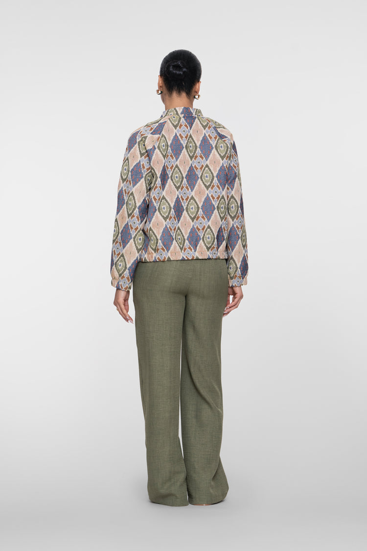 Geisha kort jasje met grafische ikat print