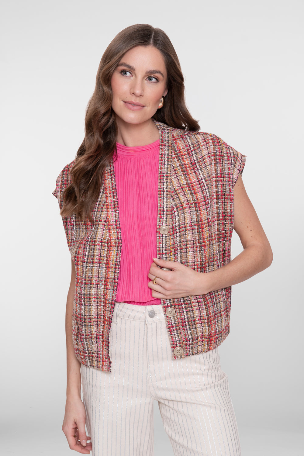 Geisha gilet tweed met kleurrijke structuur en lurex