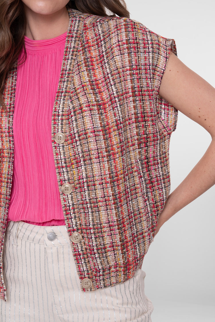 Geisha gilet tweed met kleurrijke structuur en lurex