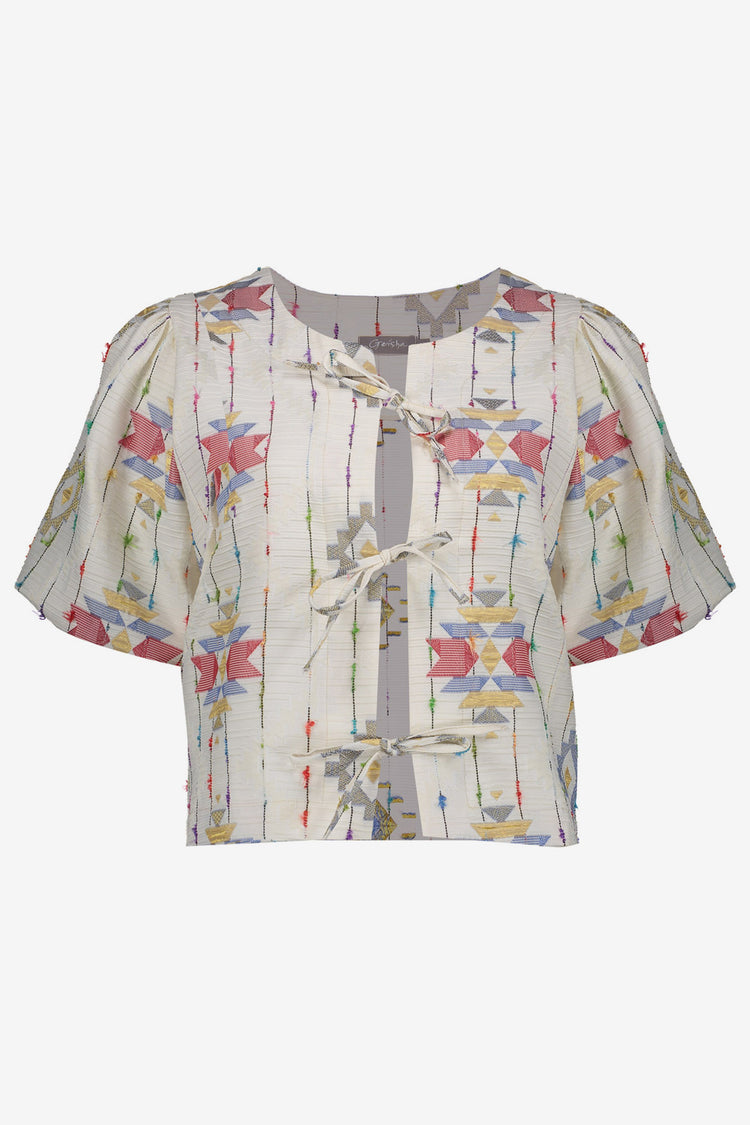 Geisha top met Ikat print en strikjes