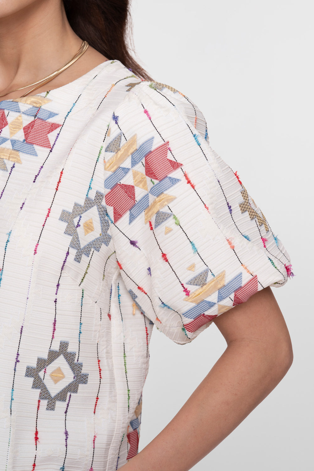 Geisha top met Ikat print en strikjes