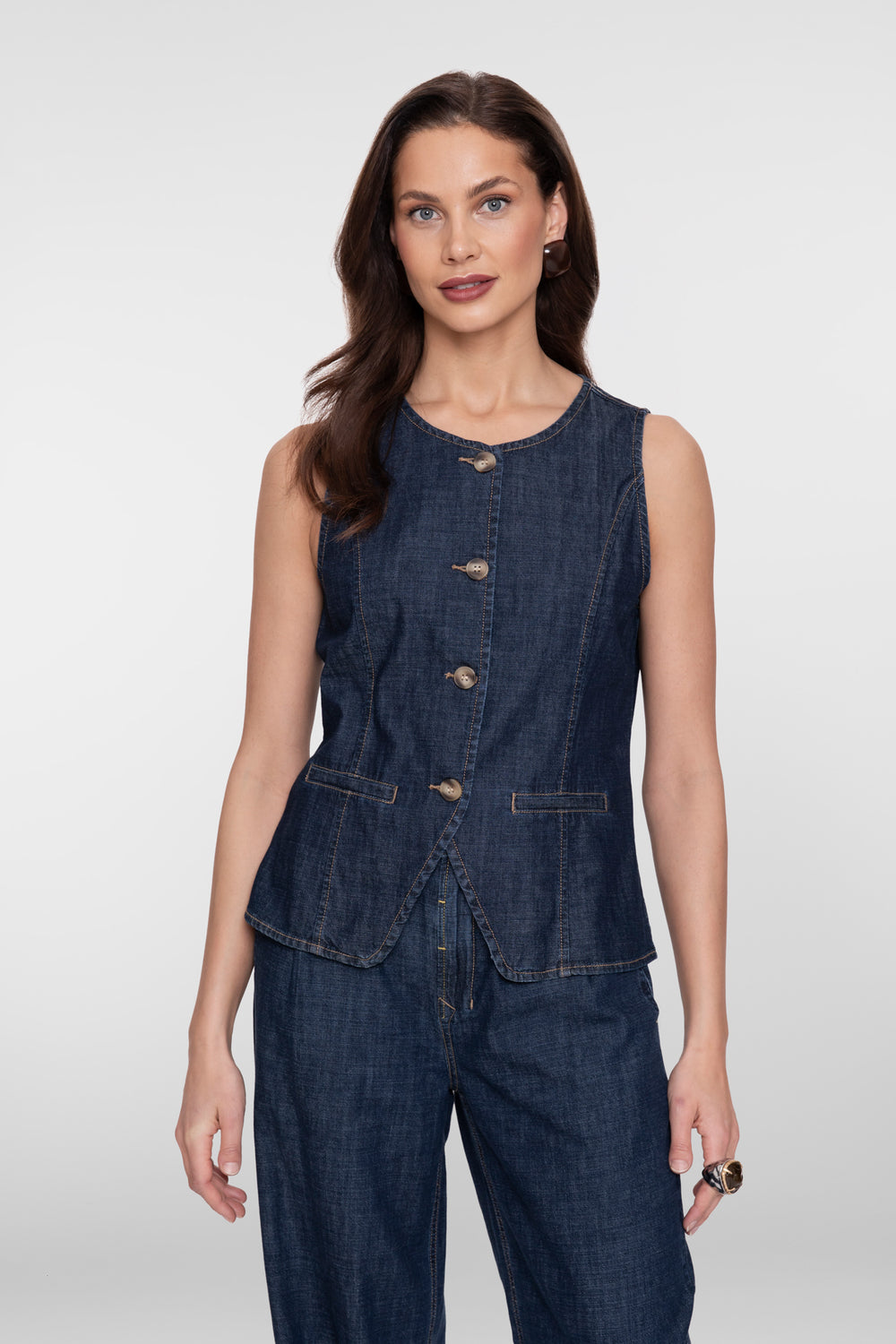 Geisha denim gilet met knopen