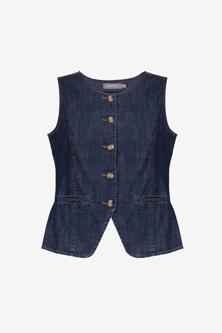 Geisha denim gilet met knopen