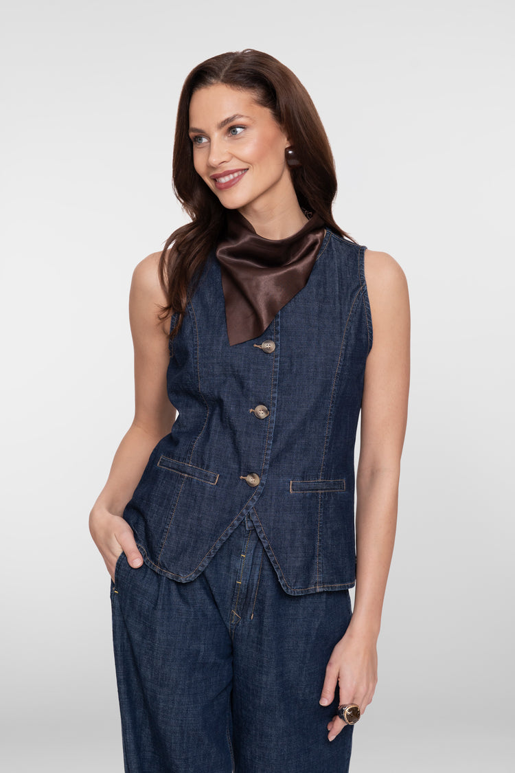 Geisha denim gilet met knopen