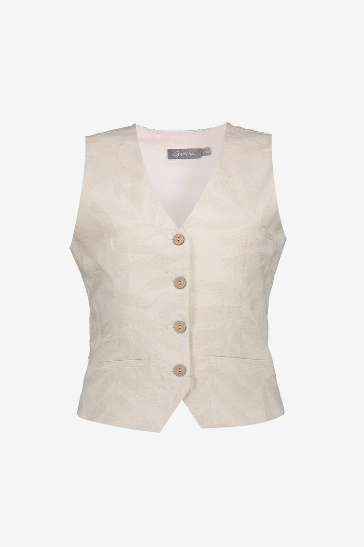 Geisha dames gilet jacquard ecru met knoopsluiting