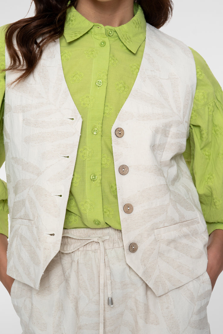Geisha dames gilet jacquard ecru met knoopsluiting