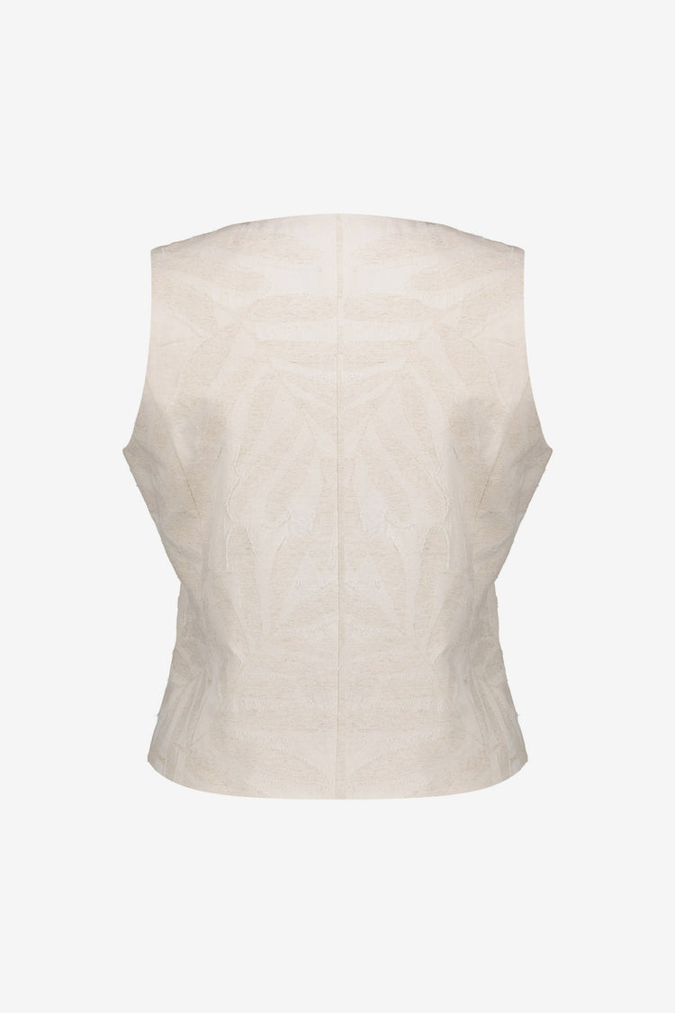 Geisha dames gilet jacquard ecru met knoopsluiting