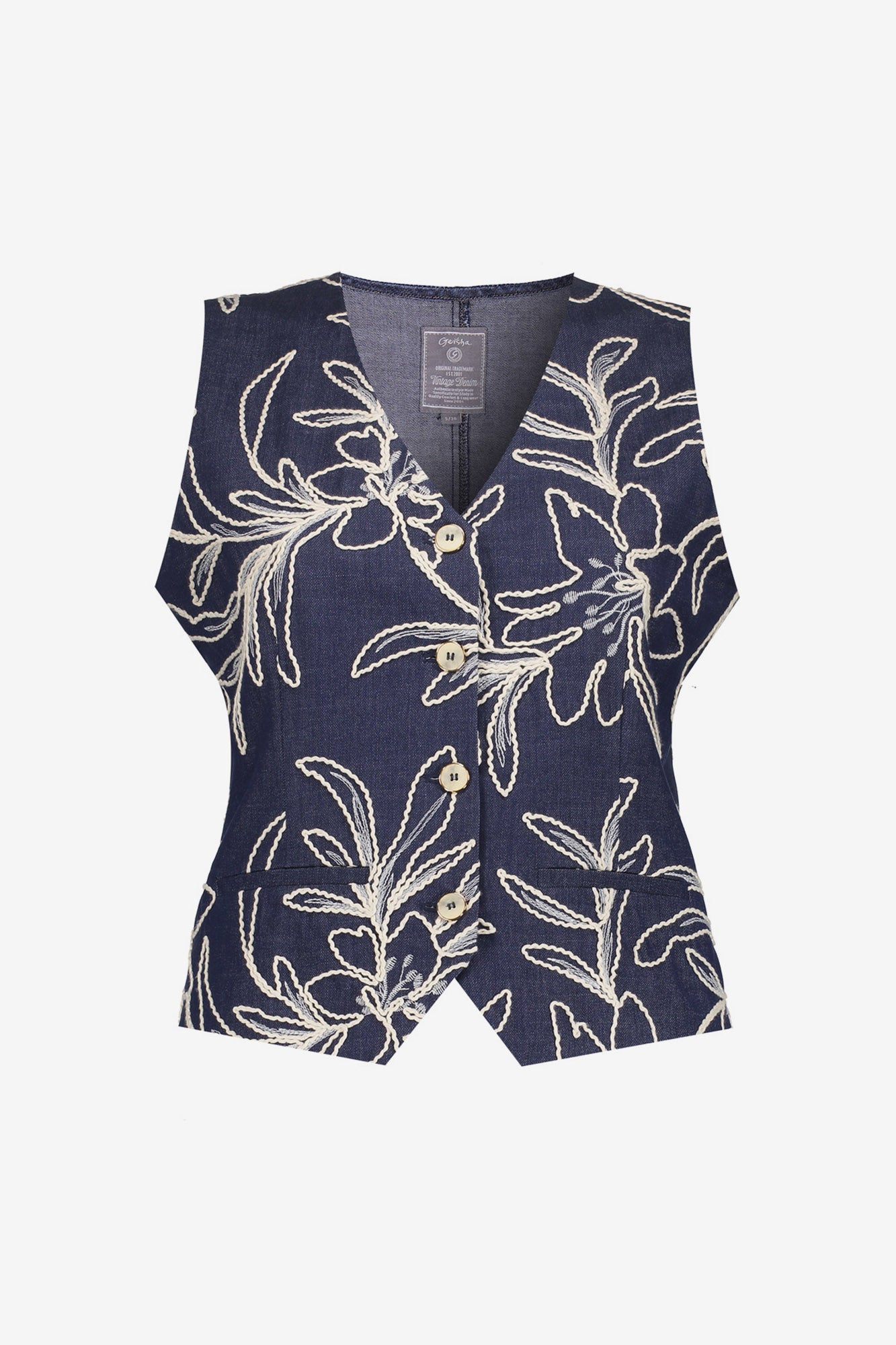 Geisha gilet met geborduurd bloemenpatroon