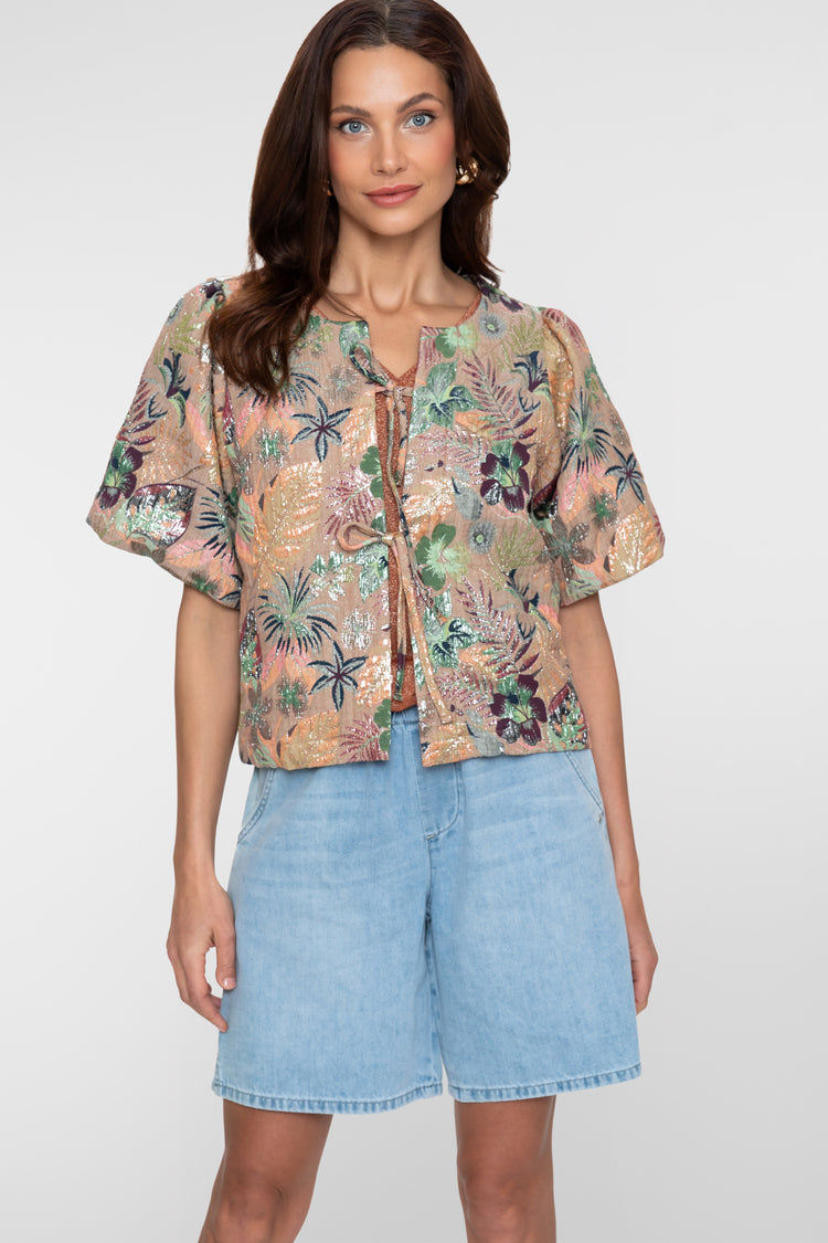 Geisha blouse met strikken en lurex
