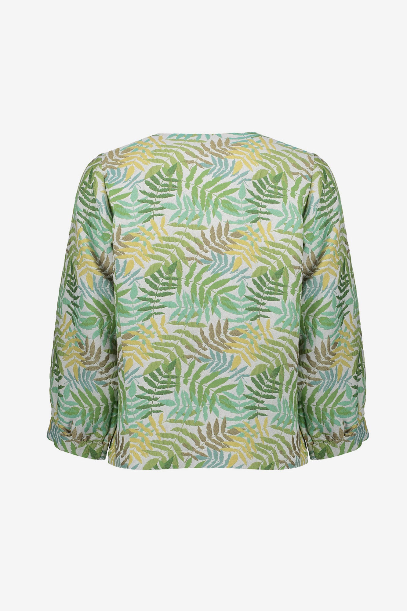 Geisha bomber jasje met palmbladeren print en moderne uitstraling