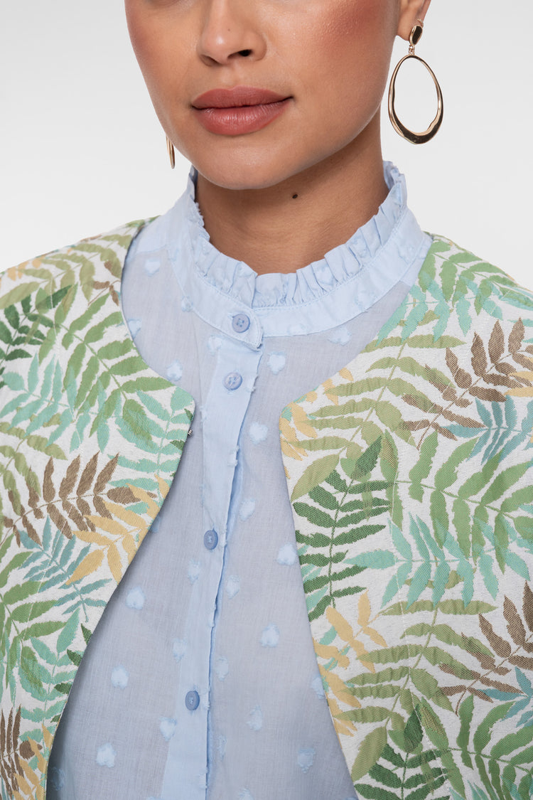 Geisha bomber jasje met palmbladeren print en moderne uitstraling