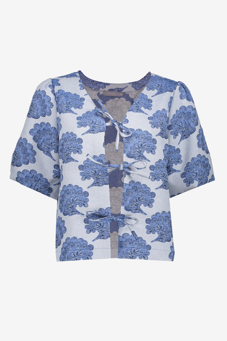 Geisha top jacquard blauw met strikjes