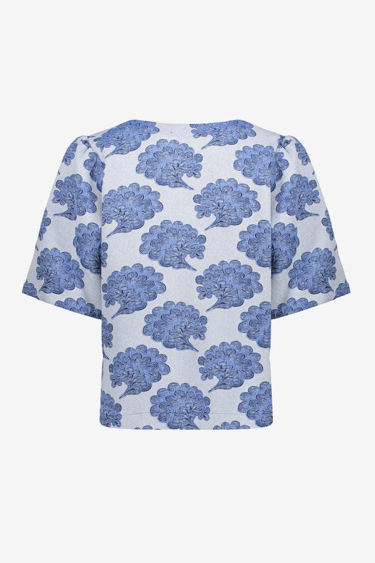 Geisha top jacquard blauw met strikjes