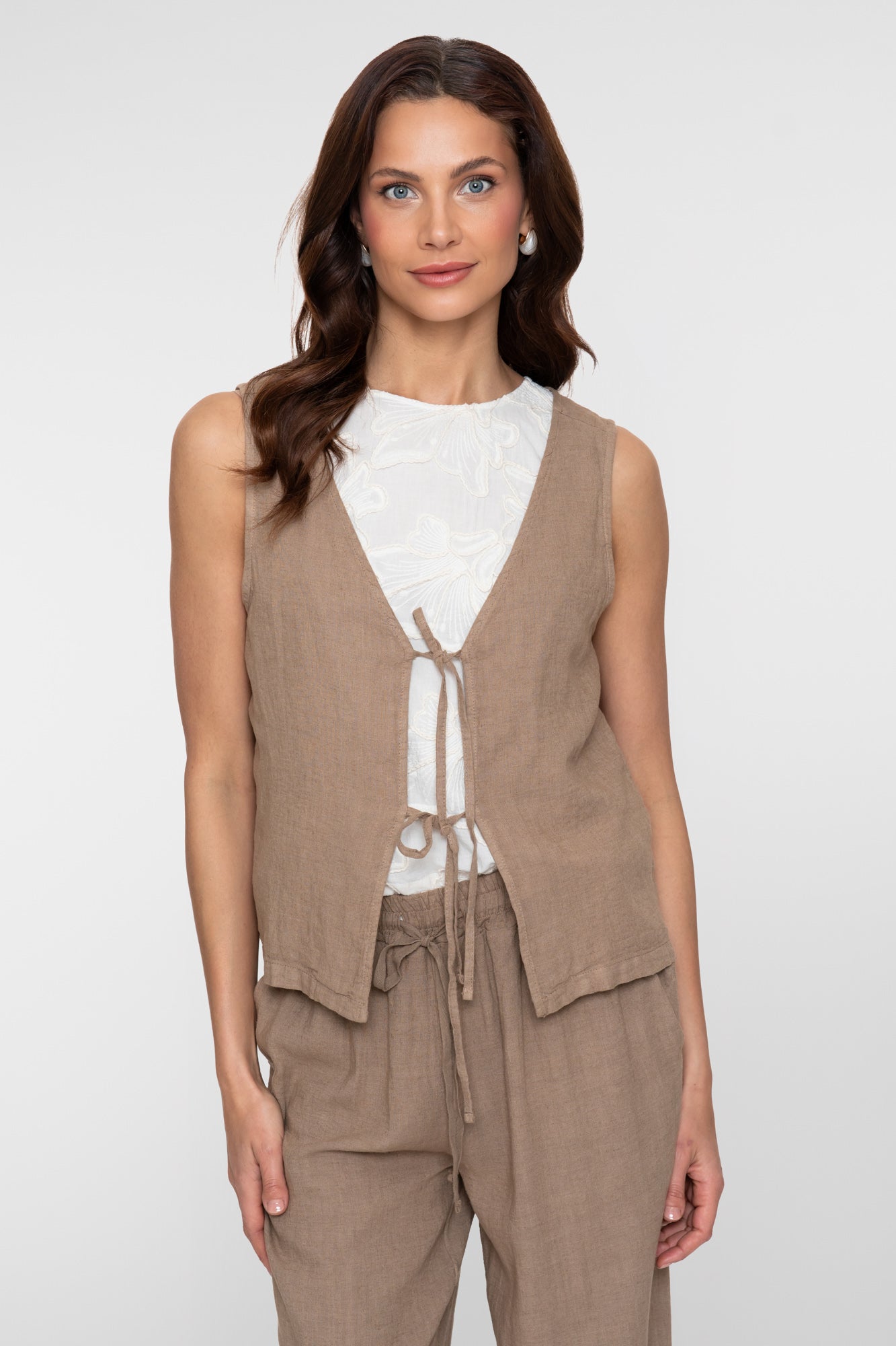 Geisha gilet met striksluiting en linnenlook