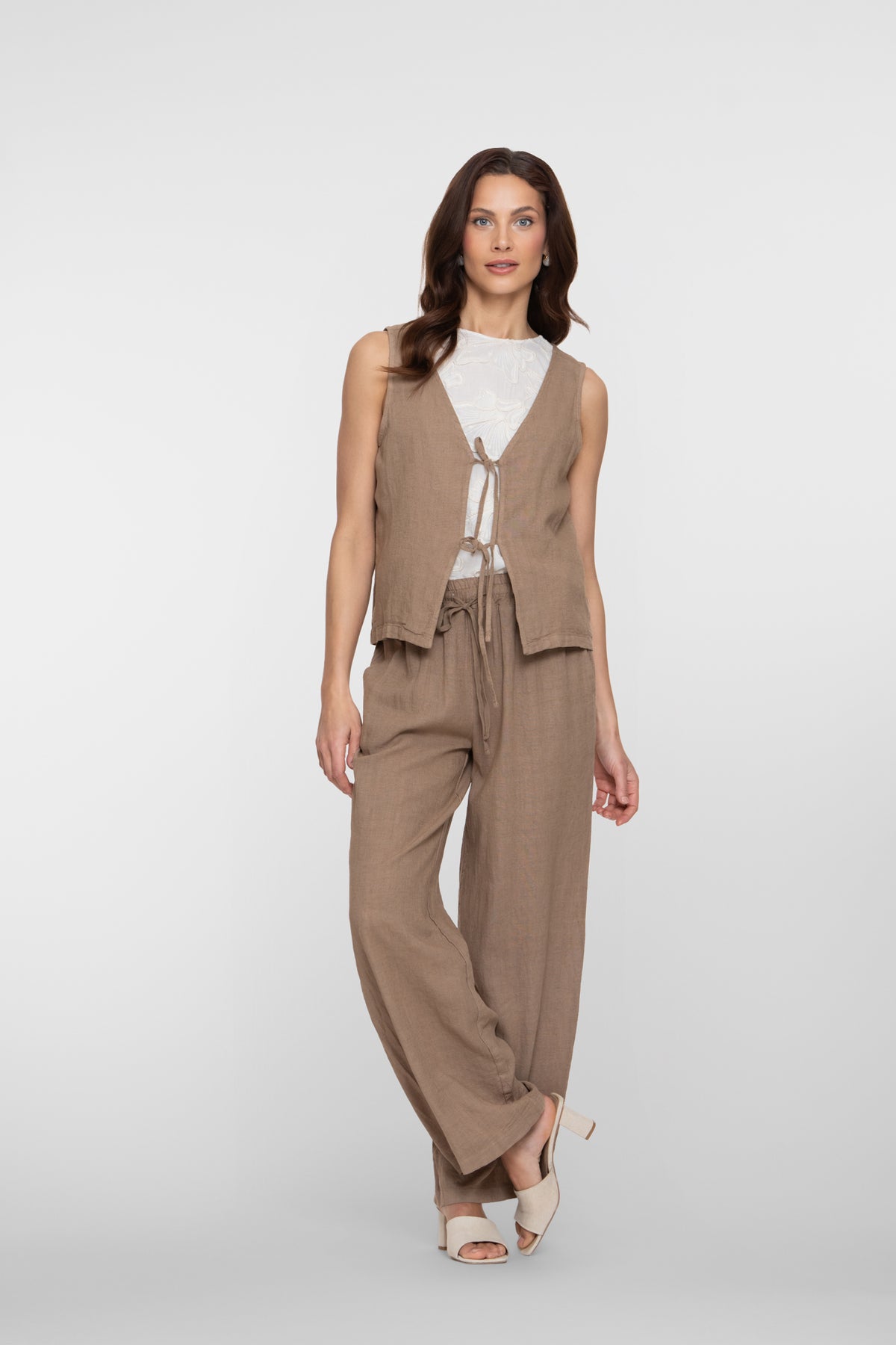 Geisha gilet met striksluiting en linnenlook – Shop de look