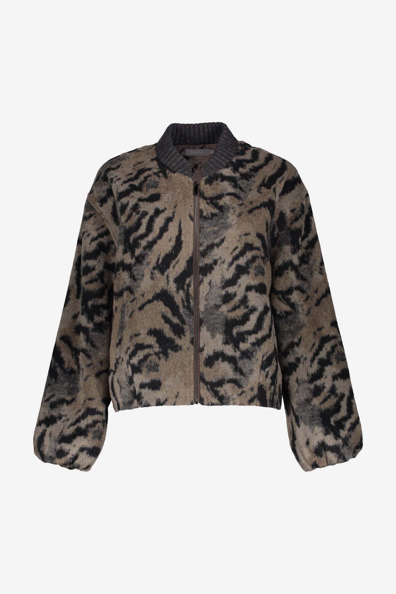 Geisha dames bomberjack met animal print en gebreide kraag