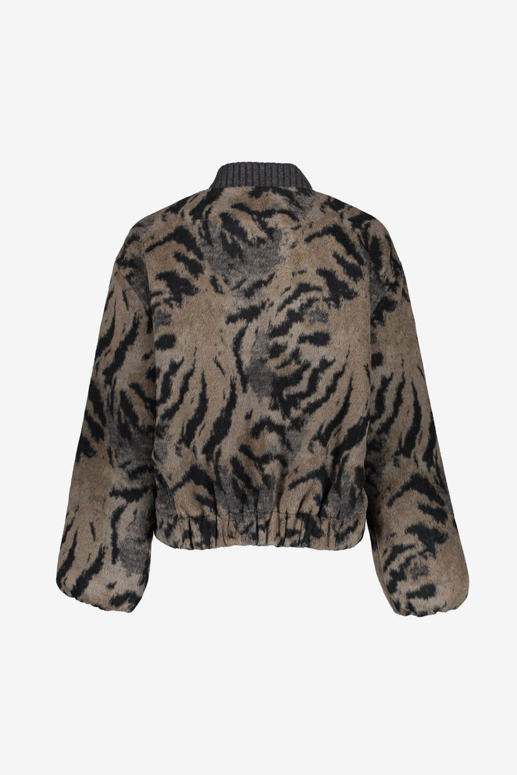 Geisha dames bomberjack met animal print en gebreide kraag