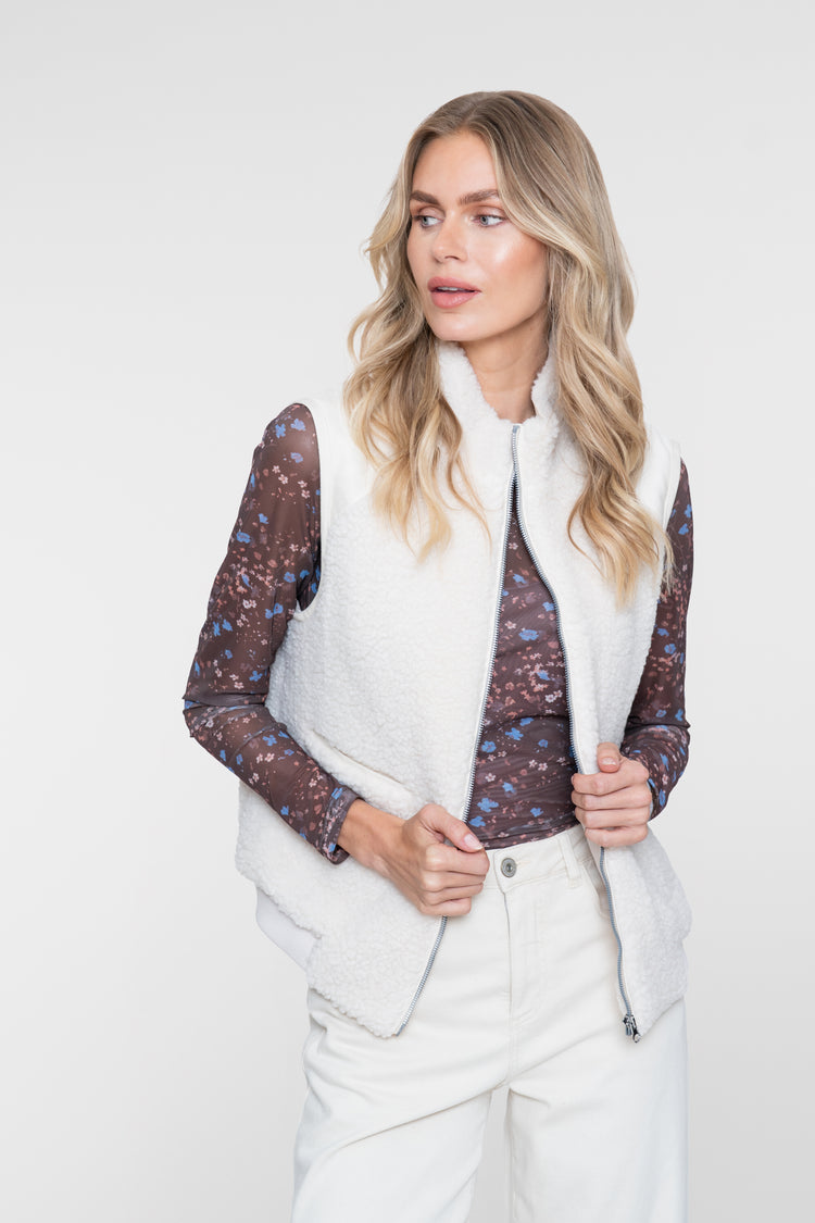 Geisha teddy bodywarmer met opstaande kraag