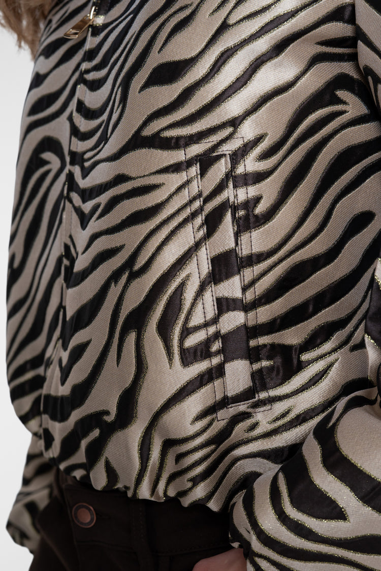 Geisha jasje met jacquard zebra dessin en glanzende lurexdetails